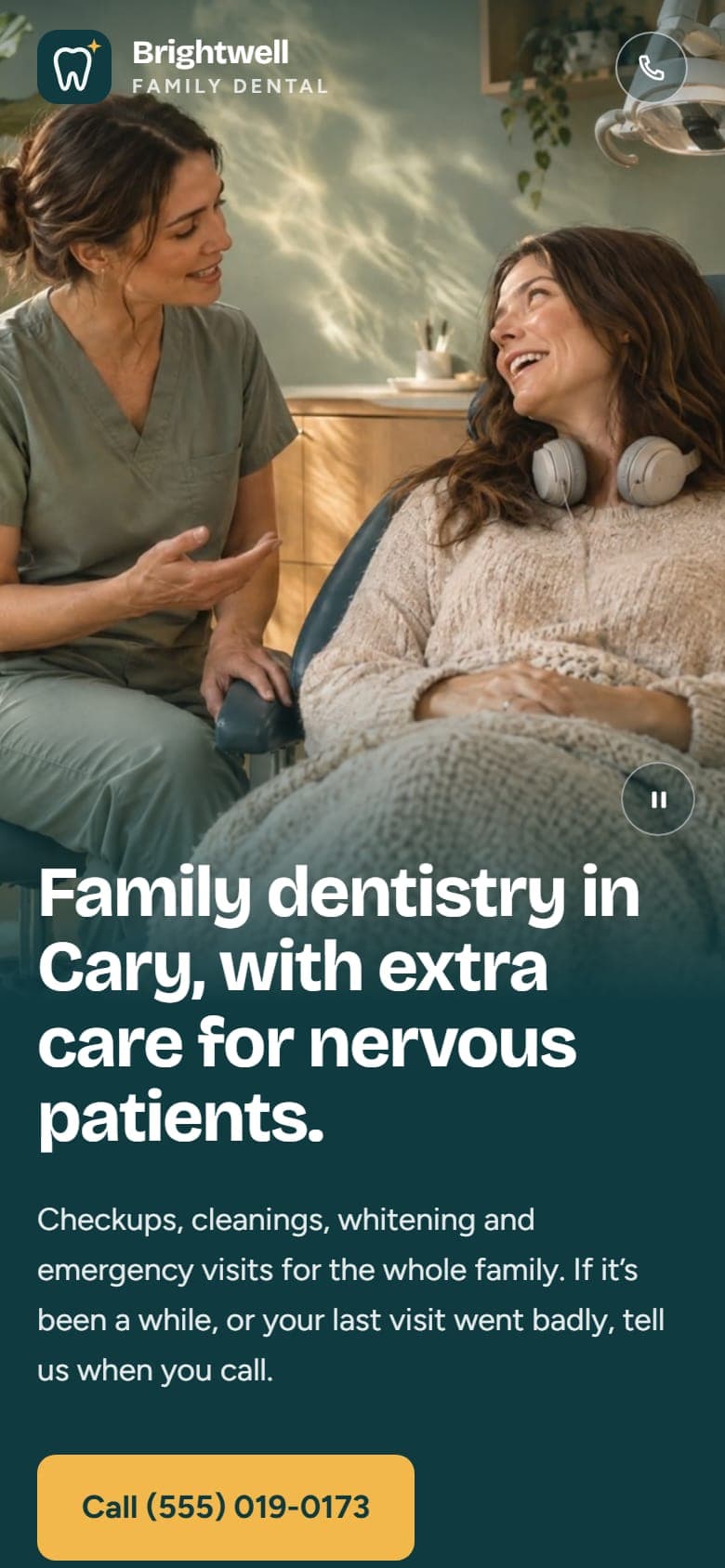 Brightwell Family Dental homepage on a phone
