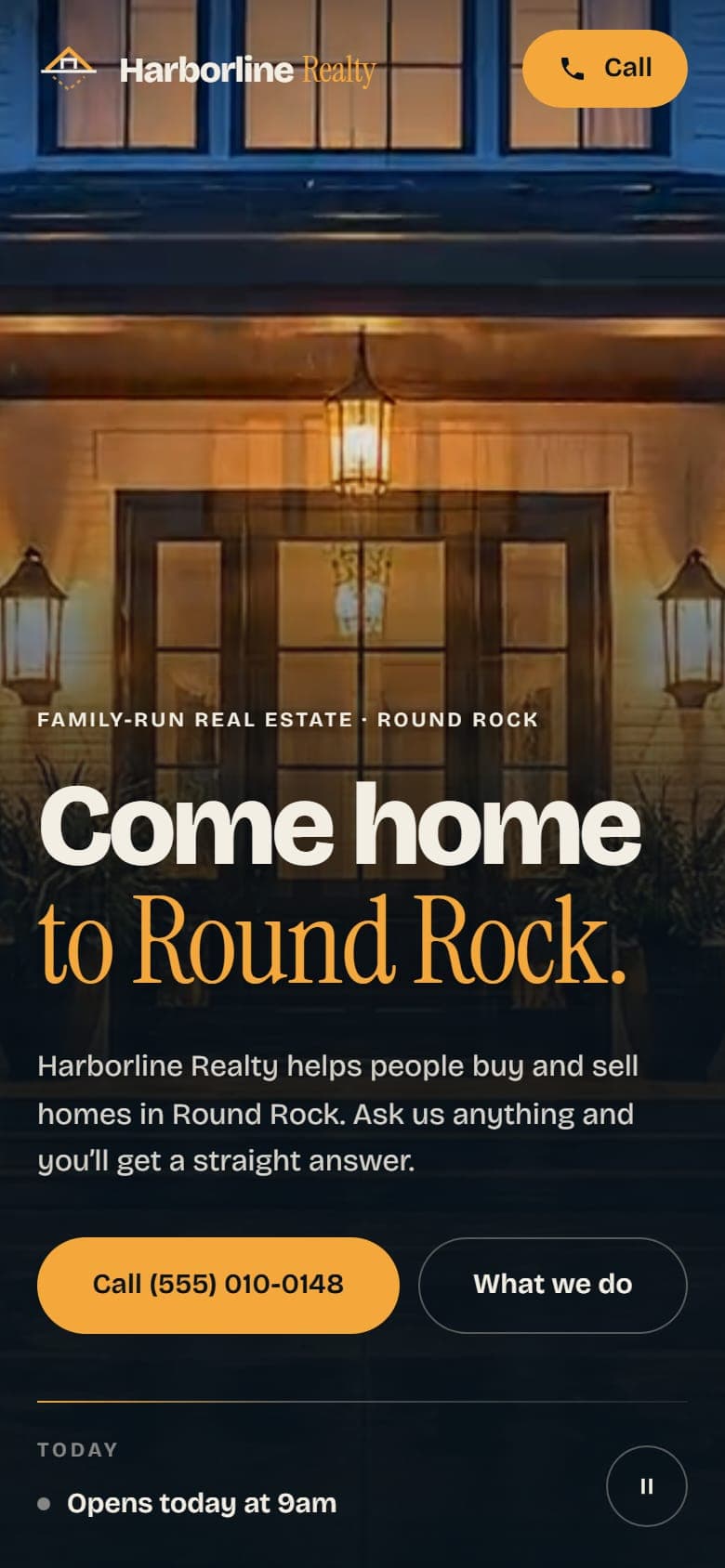 Harborline Realty homepage on a phone